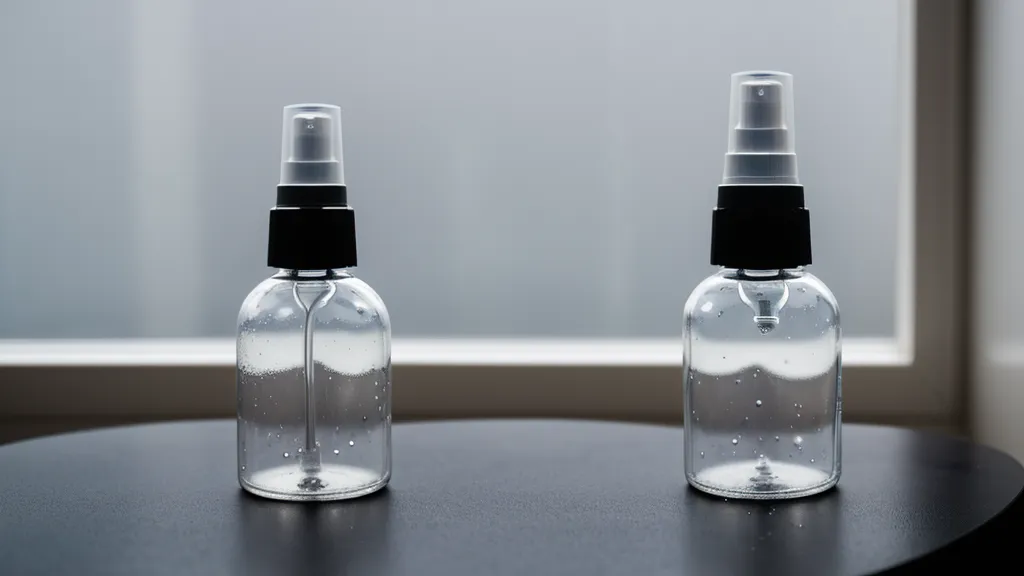 Gros plan d'un flacon de spray sur un comptoir de salle de bain