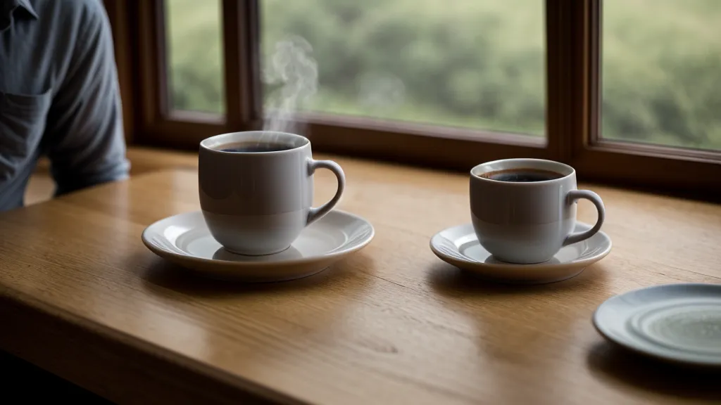 Gros plan des mains d'un homme posées sur une table en bois avec un café