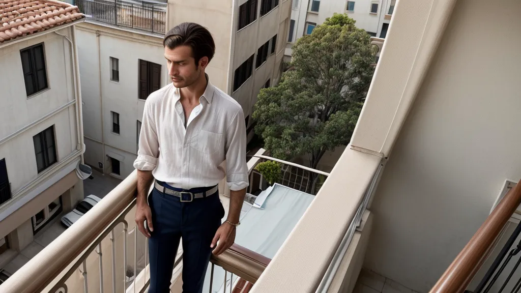 Un homme pratiquant la respiration profonde sur son balcon