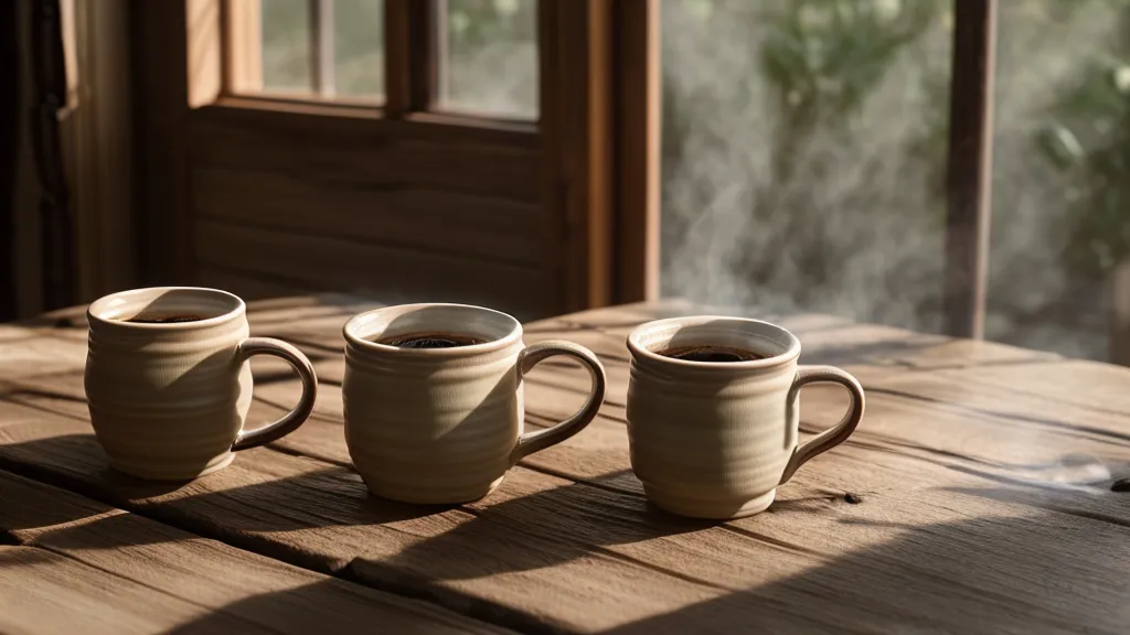 Deux tasses de café sur une table dans la lumière du matin