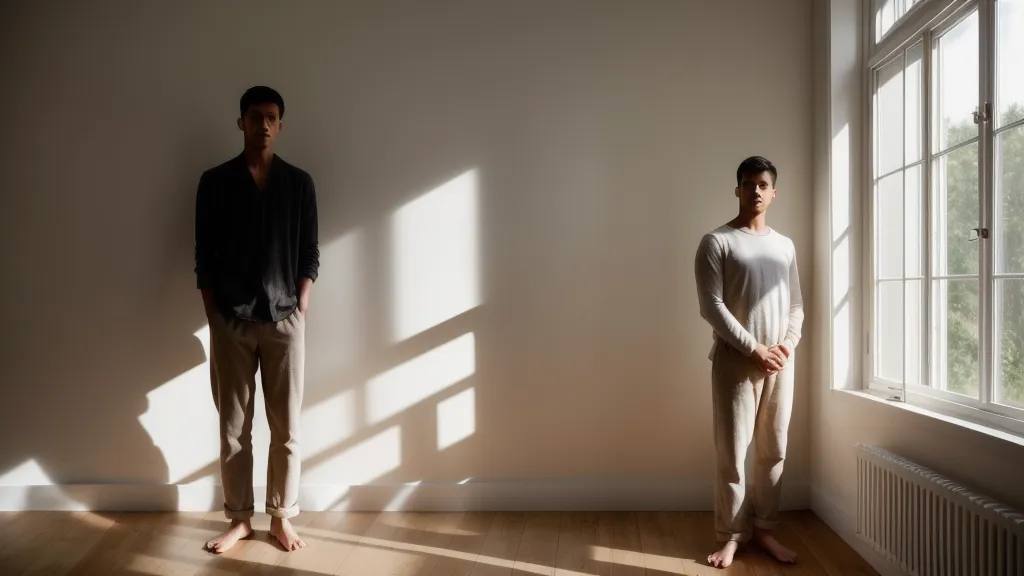 Couple enlacé dans une chambre à la lumière tamisée, symbole de confiance en soi et de sexualité masculine apaisée